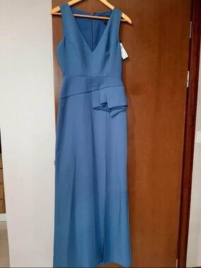 BCBGMaxAzria Blue Sleeveless V-Neck Maxi Dress with Side Peplum